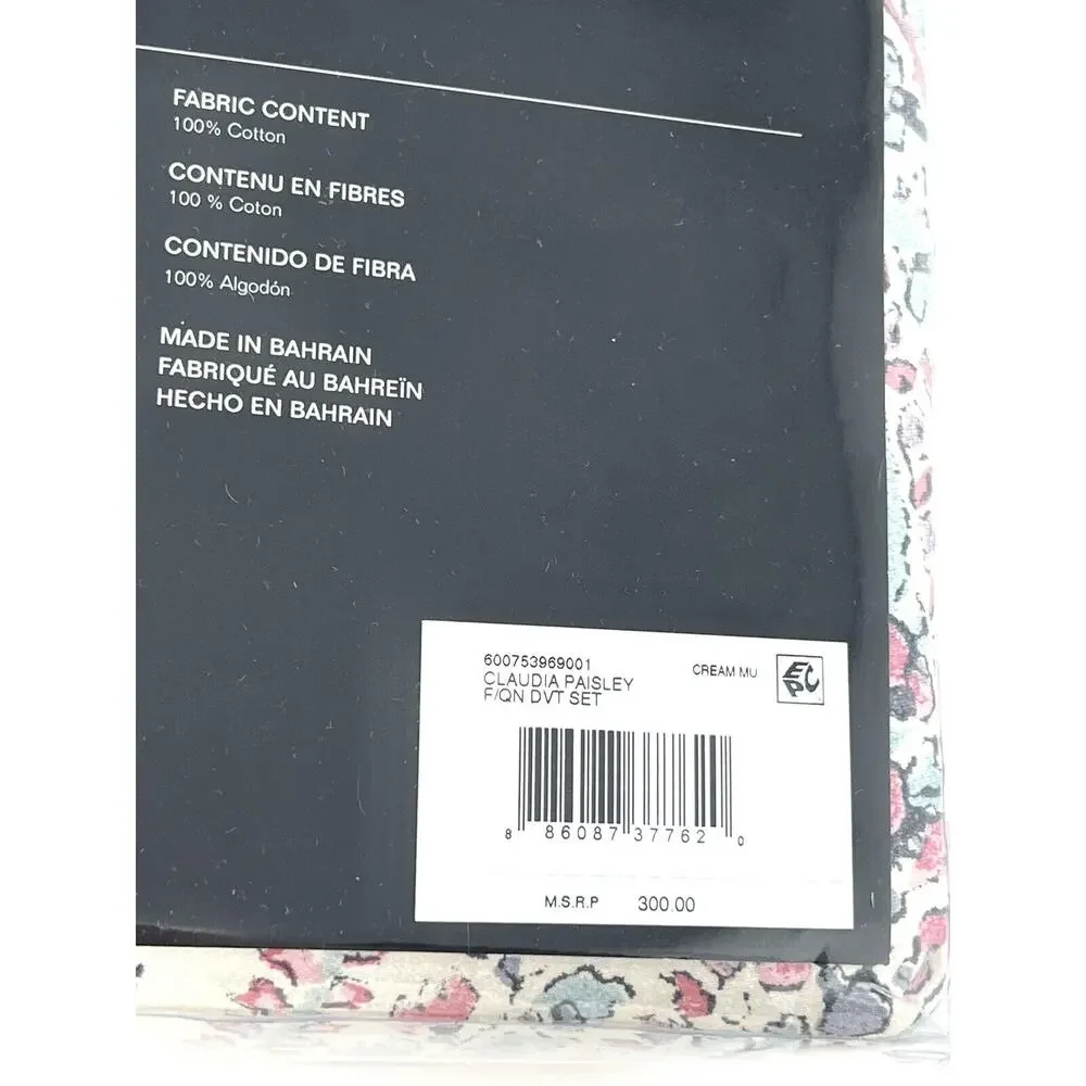 Ralph Lauren Claudia Paisley Full Queen Duvet Cover Set Cream Floral SATEEN